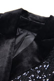 Sprankelende zwarte pailletten piek revers dubbel breasted vrouwen prom blazer
