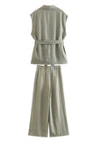 Grijs Groen 2-delige inkeping Lpael Mouwloze Dames Prom Suits