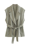 Grijs Groen 2-delige inkeping Lpael Mouwloze Dames Prom Suits