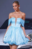 Off The Shoulder Blauwe A Line Cocktailjurk