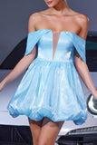 Off The Shoulder Blauwe A Line Cocktailjurk