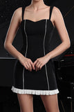 Zwart gestreepte Bodycon cocktailjurk met spaghettibandjes
