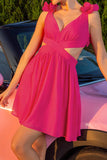 Fuchsia Uitgesneden Lijn Cocktailjurk