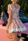 Floral Blush A Line Korset Homecoming Jurk met Korte Mouwen