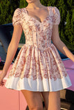 Floral Blush A Line Korset Homecoming Jurk met Korte Mouwen