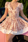 Floral Blush A Line Korset Homecoming Jurk met Korte Mouwen