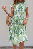 Groene gebloemde A Line Midi zomerjurk