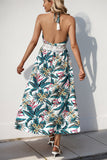 Groene bloemen halter A Line zomerjurk