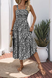 Zwarte Bloemen A Line Thee Lengte Zomer Jurk