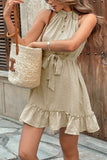 Kahki A Line Zomerjurk met ruches en riem