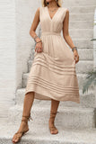 Kaki V-Hals A Line Midi Zomerjurk