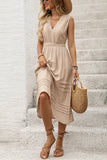 Kaki V-Hals A Line Midi Zomerjurk
