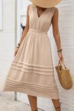 Kaki V-Hals A Line Midi Zomerjurk