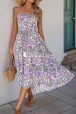 Paarse Bloemen A Line Bedrukte Zomerjurk