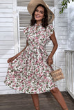 Wit Roze Bloemen A Line Geplooide Zomerjurk