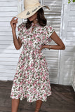 Wit Roze Bloemen A Line Geplooide Zomerjurk