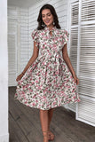 Wit Roze Bloemen A Line Geplooide Zomerjurk