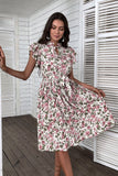 Wit Roze Bloemen A Line Geplooide Zomerjurk