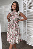 Wit Roze Bloemen A Line Geplooide Zomerjurk
