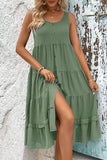 Groene A Line Simple Midi zomerjurk