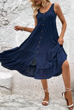 Groene A Line Simple Midi zomerjurk