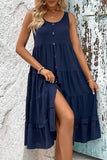 Groene A Line Simple Midi zomerjurk