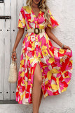 Fuchsia A-lijn zomerjurk met bloemenprint en riem