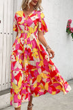 Fuchsia A-lijn zomerjurk met bloemenprint en riem