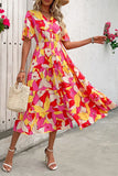 Fuchsia A-lijn zomerjurk met bloemenprint en riem