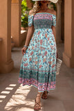 Off the Shoulder A Line Groene zomerjurk met print