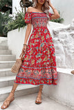 Off the Shoulder A Line Groene zomerjurk met print