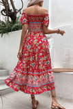 Off the Shoulder A Line Groene zomerjurk met print
