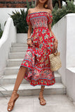 Off the Shoulder A Line Groene zomerjurk met print