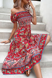 Off the Shoulder A Line Groene zomerjurk met print