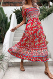Off the Shoulder A Line Groene zomerjurk met print