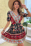 Zwart Rood Bedrukte A Line Casual Zomerjurk