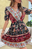 Zwart Rood Bedrukte A Line Casual Zomerjurk