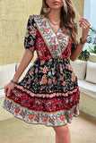 Zwart Rood Bedrukte A Line Casual Zomerjurk