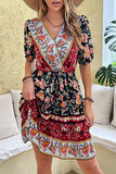 Zwart Rood Bedrukte A Line Casual Zomerjurk