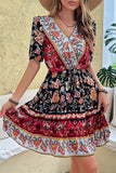 Zwart Rood Bedrukte A Line Casual Zomerjurk