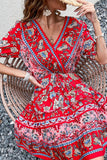Zwart Rood Bedrukte A Line Casual Zomerjurk