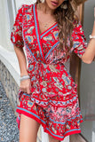 Zwart Rood Bedrukte A Line Casual Zomerjurk