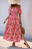 Fuchsia Bloemen Off the Shoulder A Line Zomerjurk