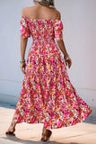 Fuchsia Bloemen Off the Shoulder A Line Zomerjurk