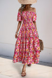Fuchsia Bloemen Off the Shoulder A Line Zomerjurk
