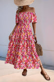 Fuchsia Bloemen Off the Shoulder A Line Zomerjurk