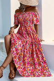 Fuchsia Bloemen Off the Shoulder A Line Zomerjurk