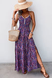 Donkerpaarse Halter A Line bedrukte zomerjurk