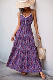 Donkerpaarse Halter A Line bedrukte zomerjurk