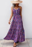 Donkerpaarse Halter A Line bedrukte zomerjurk